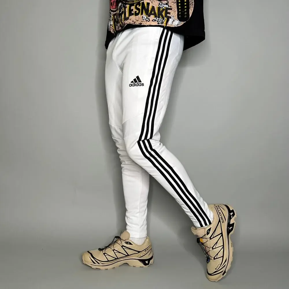 Vintage Y2K Adidas Sweatpants Mens S Slim White Black Stripes Polyester Joggers
